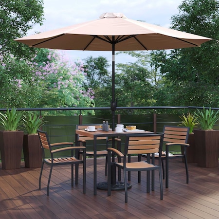 Flash Furniture Patio Set-35" Table-4 Chairs-Tan Umbrella-Base XU-DG-810060064-UB19BTN-GG